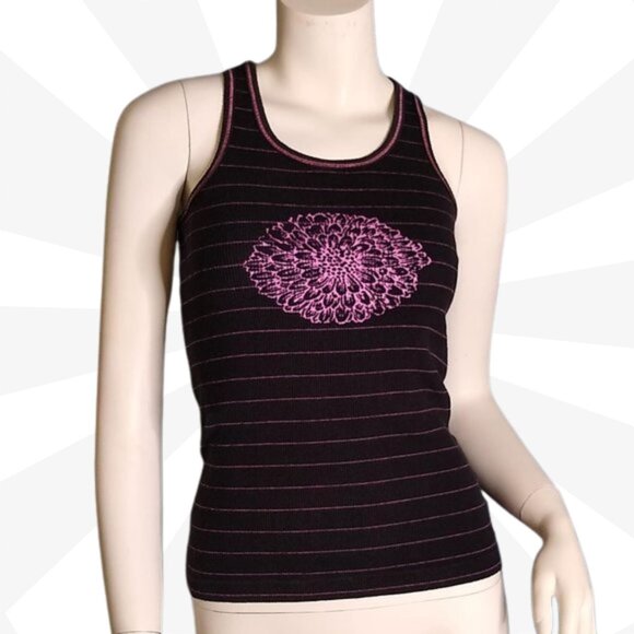 Jockey Women's 100% Cotton Maroon Pink Stripe Racerback Tank Top Size Small - Picture 1 of 6